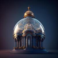 3d framställa av ortodox kyrka kupol med gyllene kupol på mörk bakgrund, ai generativ bild foto