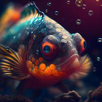 tropisk fisk i akvarium. under vattnet värld. 3d tolkning, ai generativ bild foto