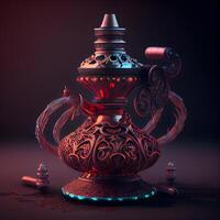 traditionell orientalisk tekanna på mörk bakgrund. illustration., ai generativ bild foto