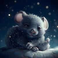 3d tolkning av en söt liten mus på en mörk bakgrund., ai generativ bild foto