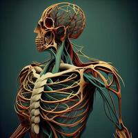 mänsklig anatomi - nervös systemet. 3d tolkning, ai generativ bild foto