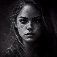 porträtt av en skön flicka med svart måla på henne ansikte., ai generativ bild foto