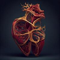 mänsklig hjärta med trakea, 3d framställa, medicinsk illustration, ai generativ bild foto