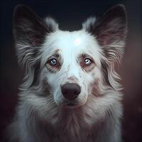 vit hund med blå ögon på en mörk bakgrund. digital målning., ai generativ bild foto