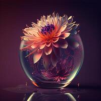 färgrik dahlia i en glas vas på en mörk bakgrund, ai generativ bild foto