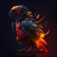 färgrik papegoja på en svart bakgrund. 3d illustration., ai generativ bild foto