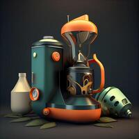 kaffe maskin, kaffe kvarn och kaffe kopp. illustration., ai generativ bild foto