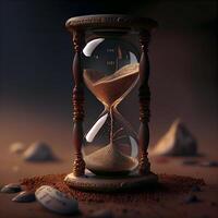 timglas med sand på en mörk bakgrund. 3d tolkning., ai generativ bild foto