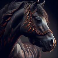 häst porträtt i svart och orange färger. digital konst målning., ai generativ bild foto