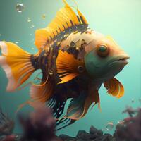 tropisk fisk i de hav. under vattnet värld. 3d framställa, ai generativ bild foto