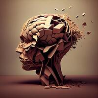 mänsklig hjärna tillverkad av skrynkliga papper, 3d framställa illustration, ai generativ bild foto
