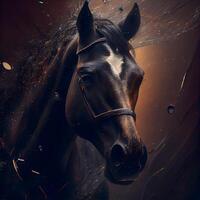 porträtt av en häst i en mörk grotta. 3d tolkning, ai generativ bild foto