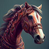 häst huvud med ornament och ornament. 3d tolkning, ai generativ bild foto