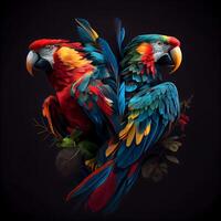 färgrik ara papegoja isolerat på svart bakgrund, illustration, ai generativ bild foto