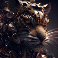 tiger i en steampunk stil. 3d tolkning. dator digital teckning., ai generativ bild foto