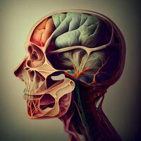 mänsklig hjärna anatomi filtrerades bild bearbetas årgång effekt., ai generativ bild foto