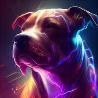 digital illustration av en grop tjur terrier med färgrik ljus, ai generativ bild foto