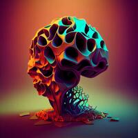 abstrakt träd i de form av en svamp på en färgad bakgrund, ai generativ bild foto
