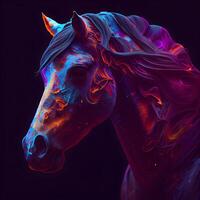 häst porträtt i neon ljus. digital målning. 3d tolkning, ai generativ bild foto