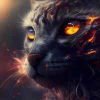 fantasi porträtt av en katt med brand och rök, 3d illustration, ai generativ bild foto