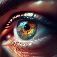 mänsklig öga med iris. 3d illustration. dator genererad bild., ai generativ bild foto