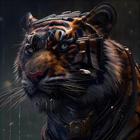 närbild porträtt av en tiger i en steampunk kostym., ai generativ bild foto