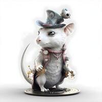 silver- råtta i de hatt av de trollkarl isolerat på en vit bakgrund, ai generativ bild foto