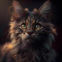 porträtt av en skön fluffig maine Coon katt. digital målning., ai generativ bild foto
