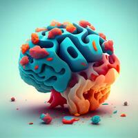 3d framställa av hjärna tillverkad av färgrik bitar av papper. abstrakt bakgrund, ai generativ bild foto