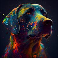 porträtt av en labrador retriever med färgrik abstrakt bakgrund., ai generativ bild foto