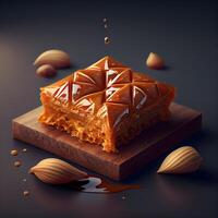 baklava med nötter och honung. 3d illustration., ai generativ bild foto