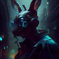 3d illustration. trogen robot i en gas mask. cyberpunk stil., ai generativ bild foto