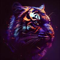 tiger porträtt, digital målning. färgrik tiger porträtt med en neon effekt., ai generativ bild foto