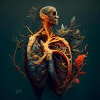 mänsklig skelett anatomi. 3d illustration. konceptuell medicinsk konst., ai generativ bild foto
