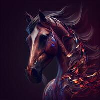 häst huvud med abstrakt prydnad på en mörk bakgrund. illustration., ai generativ bild foto