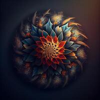 abstrakt fraktal blomma på en mörk bakgrund. psychedelic illustration., ai generativ bild foto