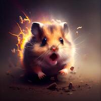 hamster i de brand. rolig hamster med en brinnande huvud foto