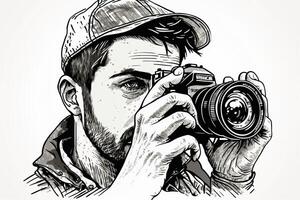 värld fotografi dag illustration man och kvinna fotografer, kamera, augusti 19:e, generativ ai foto