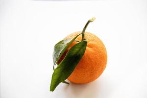 orange mandarin på en vit bakgrund isolerat med grön löv foto