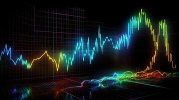 ai genererad. ai generativ. finansiera stock forex Graf marknadsföring pengar trend volym inkomst gå upp och ner. kan vara Begagnade för illustration av analys finansiera uttalanden. grafisk konst foto