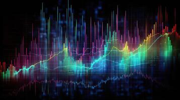 ai genererad. ai generativ. finansiera stock forex Graf marknadsföring pengar trend volym inkomst gå upp och ner. kan vara Begagnade för illustration av analys finansiera uttalanden. grafisk konst foto