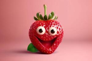 en Lycklig leende jordgubb på en pastell bakgrund skapas med generativ ai teknologi. foto