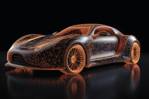 en sporter bil den där övergångar in i en trådmodell modell skapas med generativ ai teknologi. foto