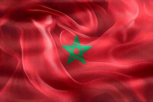3D-illustration av en Marockos flagga - realistiska viftande tygflagga foto