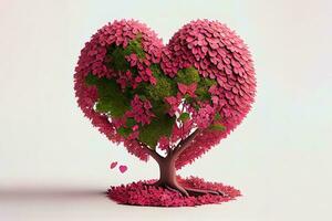 förvånande 3d tolkning av träd med en kärlek hjärta på rosa foto
