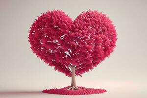underbar 3d tolkning av träd med en kärlek hjärta på rosa foto