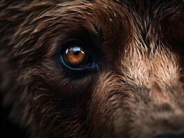 grizzly Björn ögon, super makro, vit ljus ögon, tapet, ai genererad foto