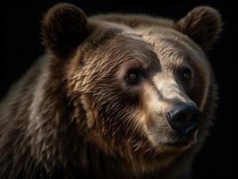 stänga upp huvud av grizzly Björn, djungel maskot. tapeter, ai genererad foto