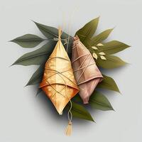 zongzi ris klimp för kinesisk traditionell drake båt festival Duanwu festival. ai genererad. foto