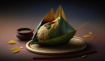 zongzi. ris klimp för kinesisk traditionell drake båt festival Duanwu festival. ai genererad. foto